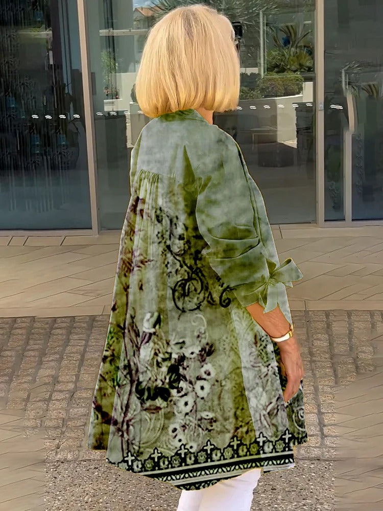 Bella - Bow Long Sleeve Printed Cotton Jacket