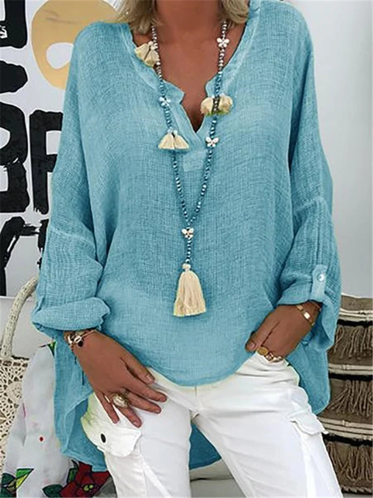 Maine - Basic Linen Long Sleeve Blouse