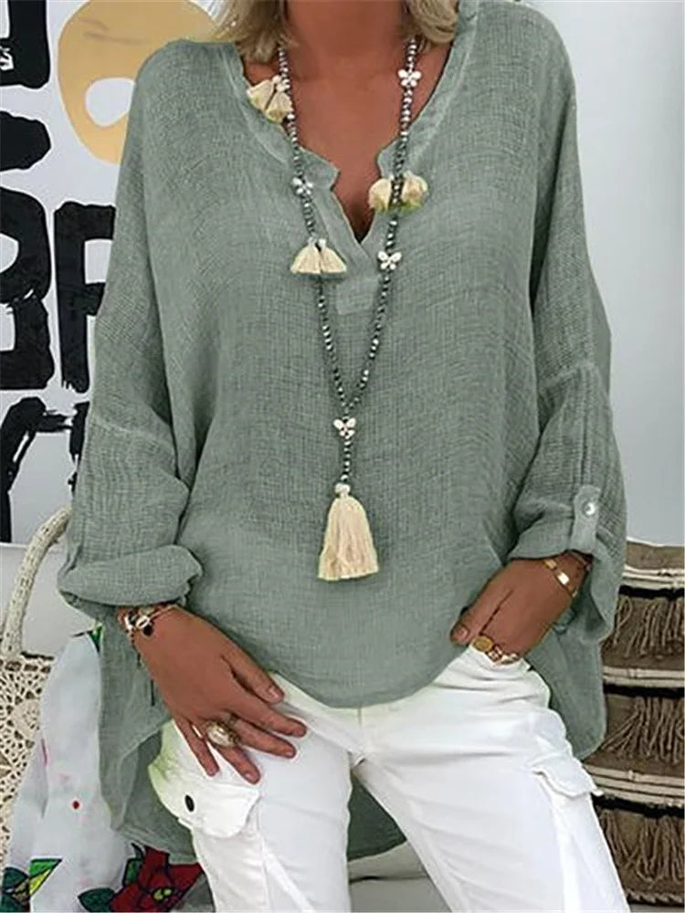 Maine - Basic Linen Long Sleeve Blouse