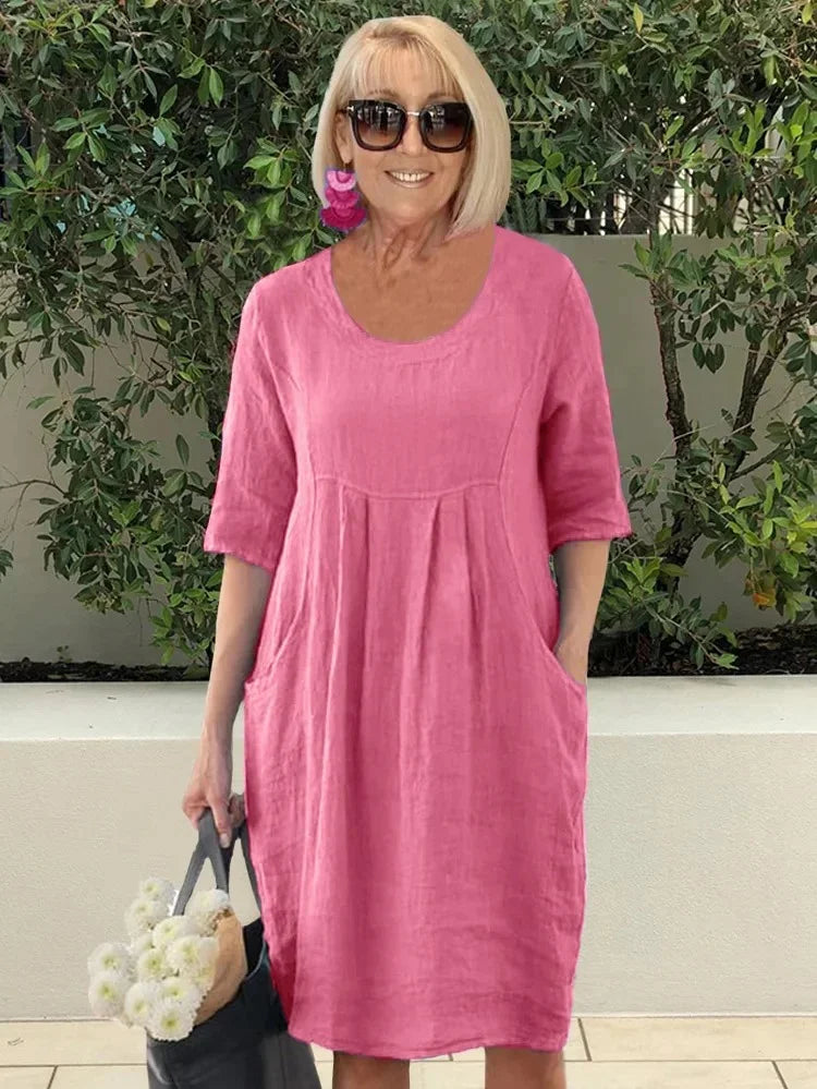 Ariana - Casual Linen Pocket Tunic Dress