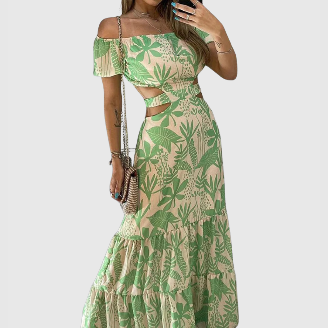 Arden - Elegant Grain Cut-Out Style Midi Dress