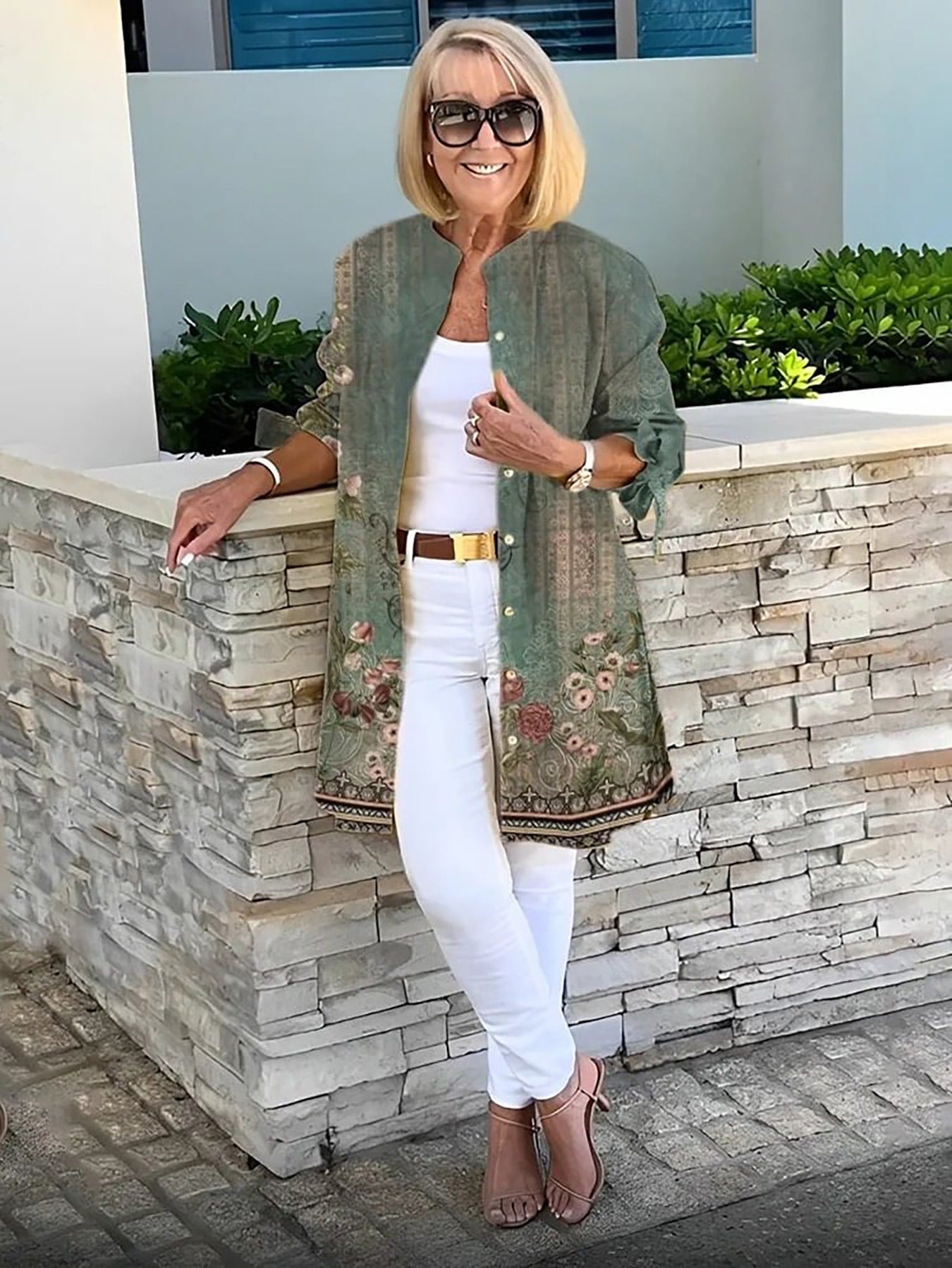 Bella - Bow Long Sleeve Printed Cotton Jacket