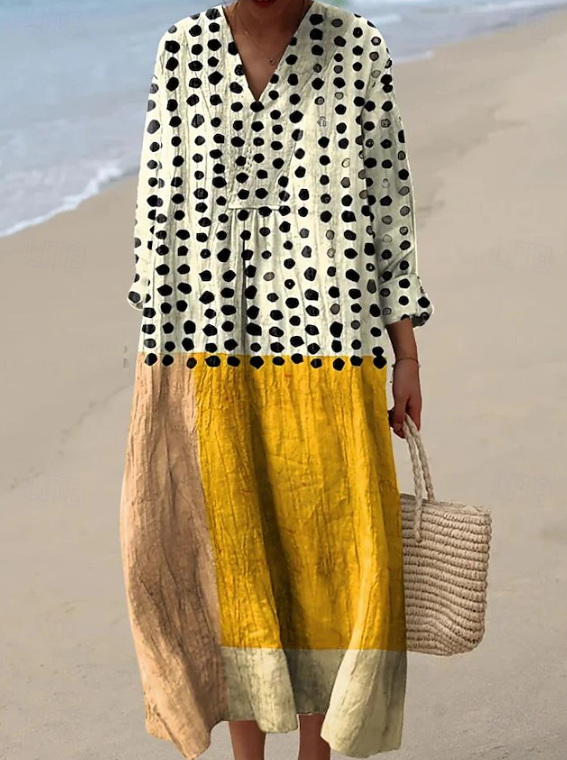 Zei - Boho Style Linen Mid-Length Dress