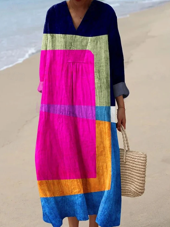 Milasy - Boho Style Linen Mid-Length Dress