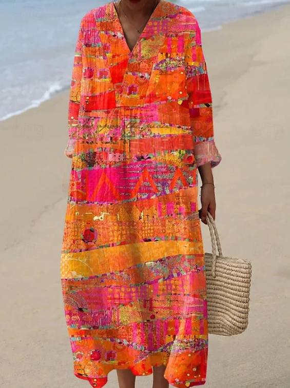 Alice - Boho Style Linen Mid-Length Dress