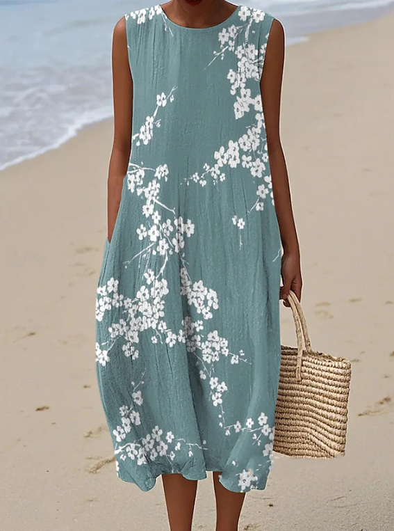 Xenia - Boho Style Linen Mid-Length Dress