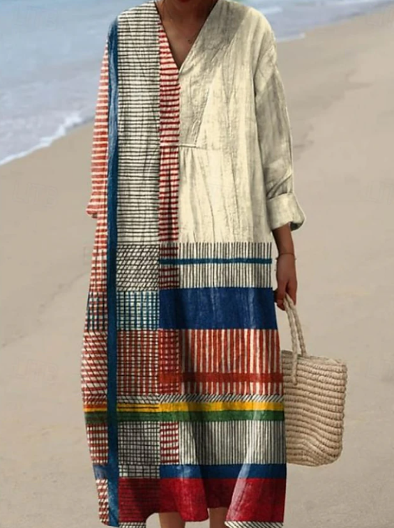 Yana - Boho Style Linen Mid-Length Dress