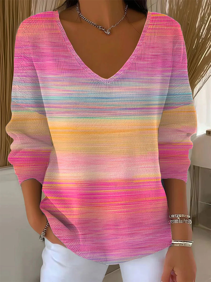 Rose - Pink Gradient Vintage Art Print Casual Pullover Sweater