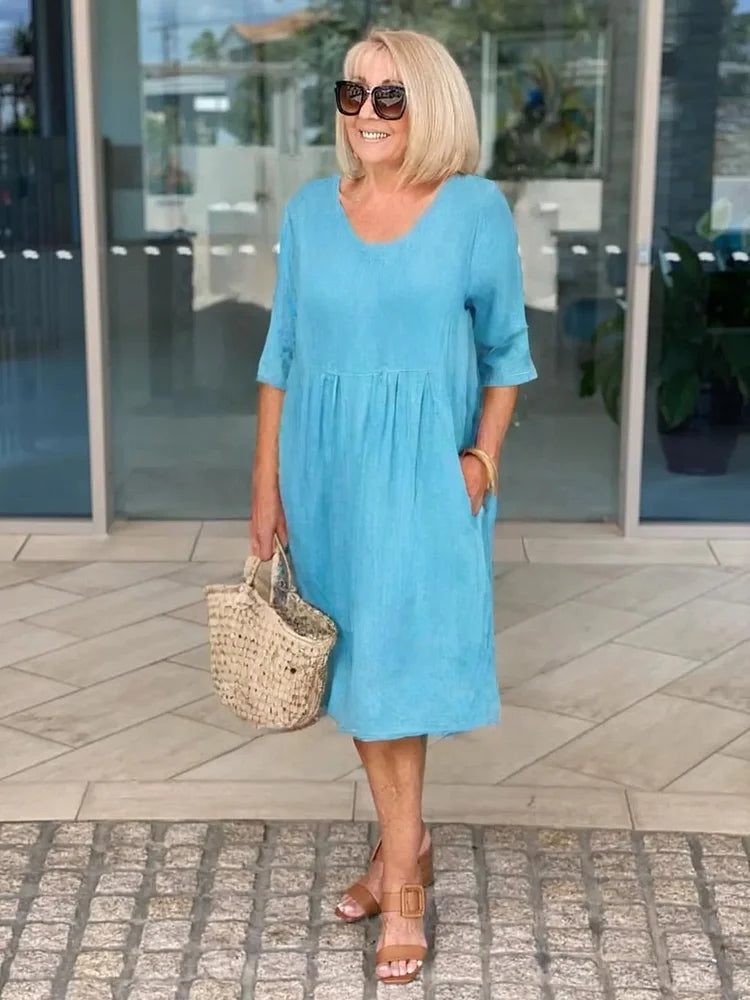 Ariana - Casual Linen Pocket Tunic Dress
