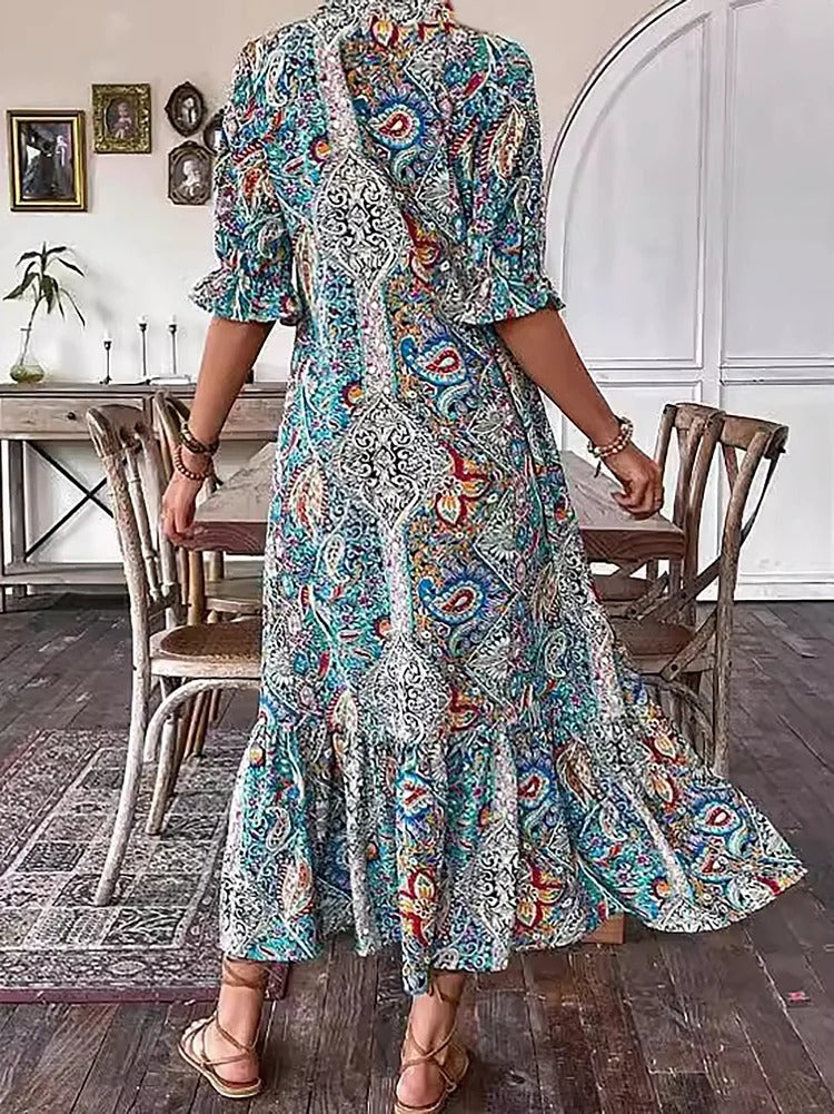 Amber - Boho Paisley Tassel Tie Dress