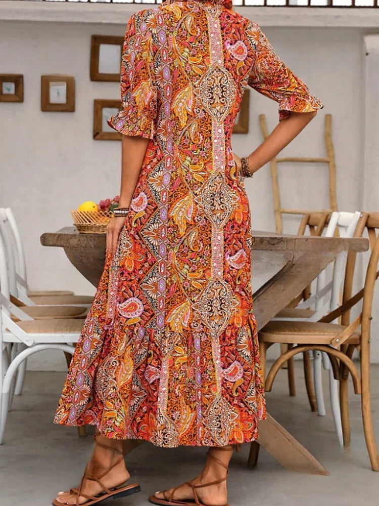 Amber - Boho Paisley Tassel Tie Dress