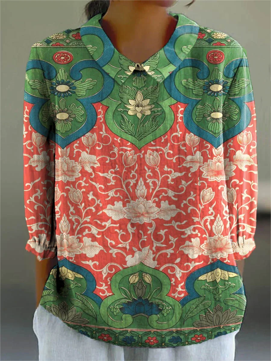 Shiela | Vintage Floral Cotton-Linen Shirt