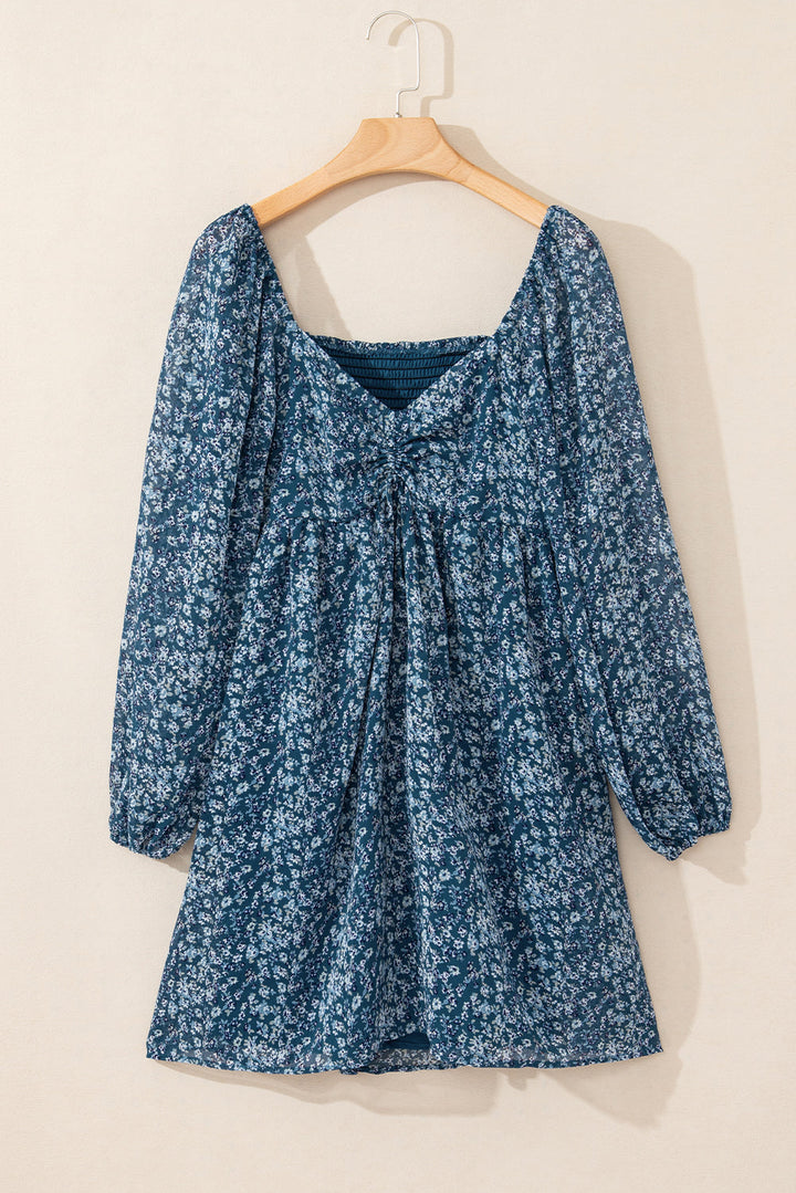 Floral Print Sweetheart Neck Mini Dress