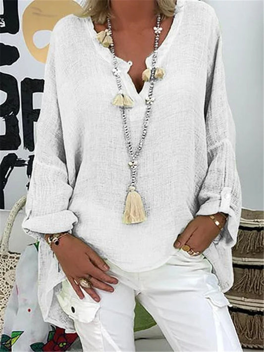 Maine - Basic Linen Long Sleeve Blouse