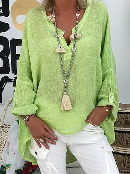Maine - Basic Linen Long Sleeve Blouse