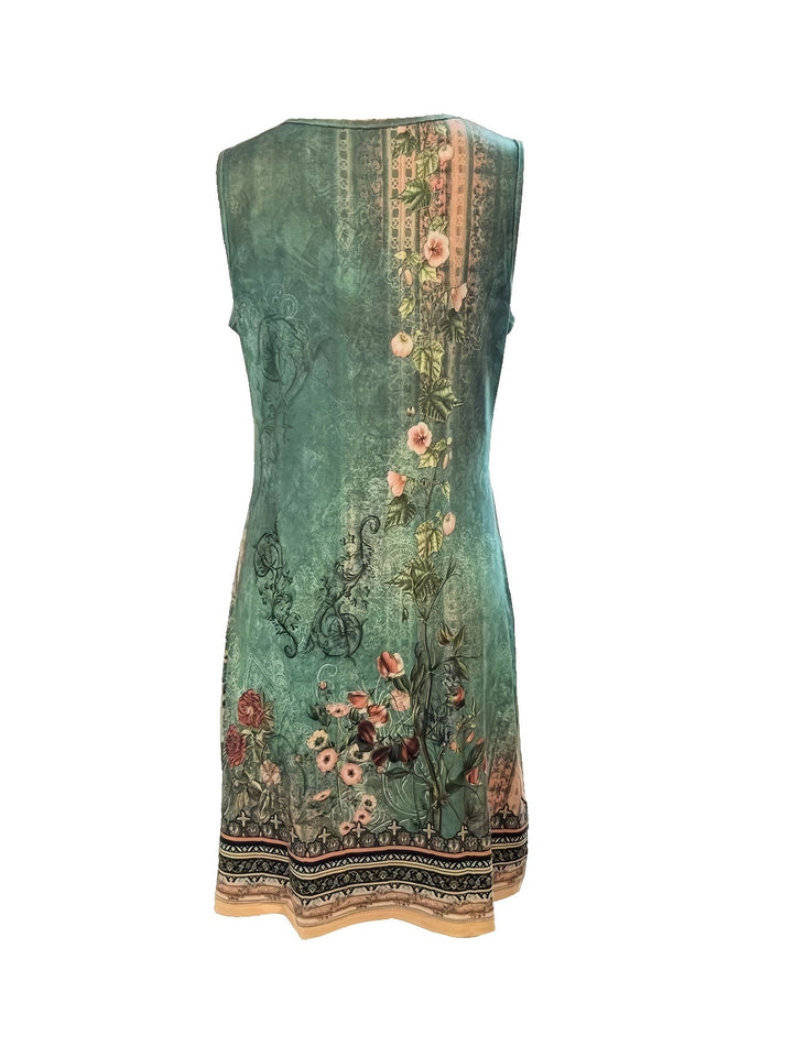 Floral Print Notched Dress