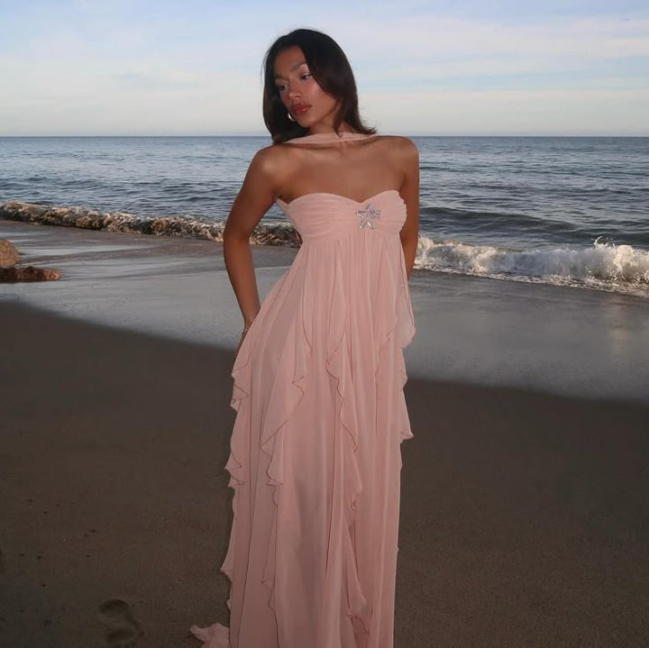 Jade - Irregular Ruffles Strapless Long Maxi Dress