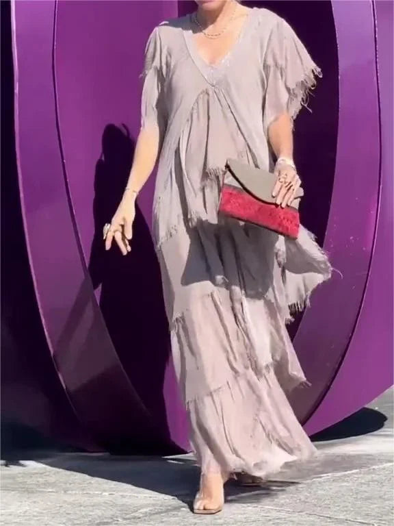 Blaise - Ruffled Sleeves V-Neck Maxi Dress