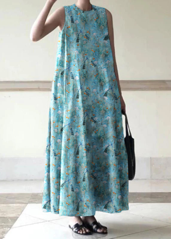 Handmade linen dresses o neck sleeveless cotton robes summer Dresses