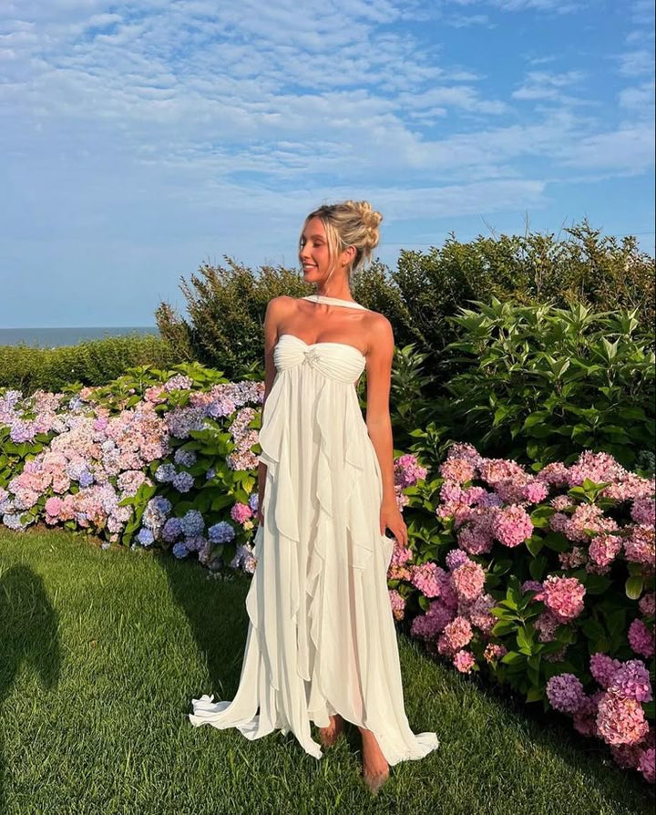 Jade - Irregular Ruffles Strapless Long Maxi Dress