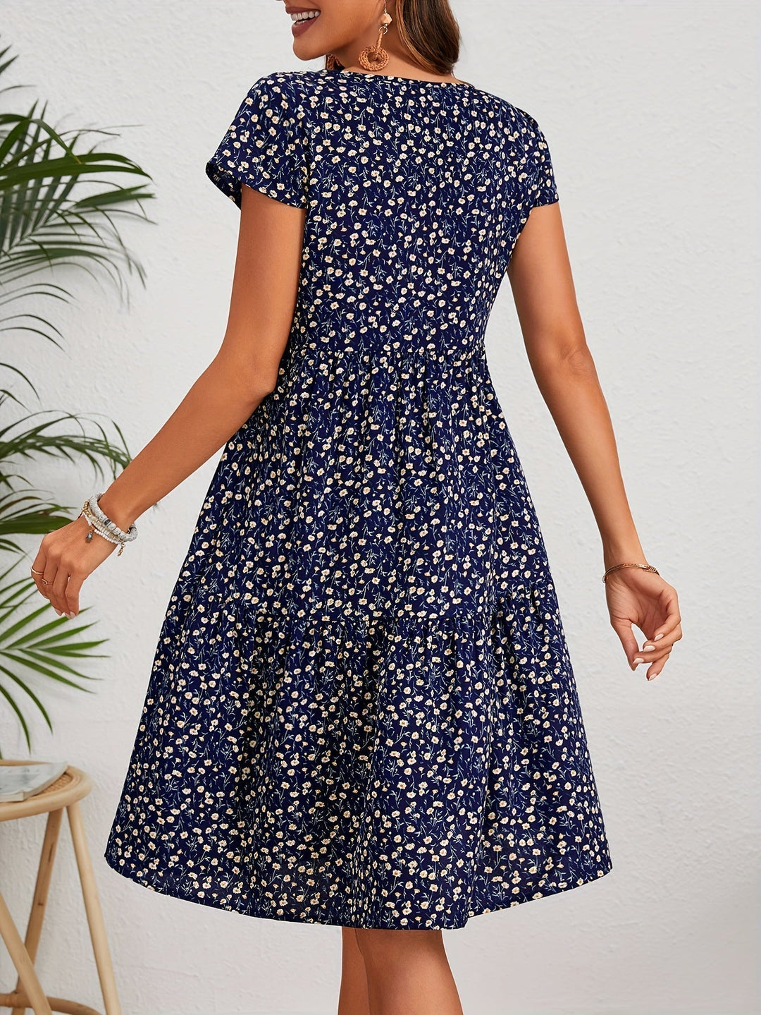 Callista - Floral Crew Neck Dress