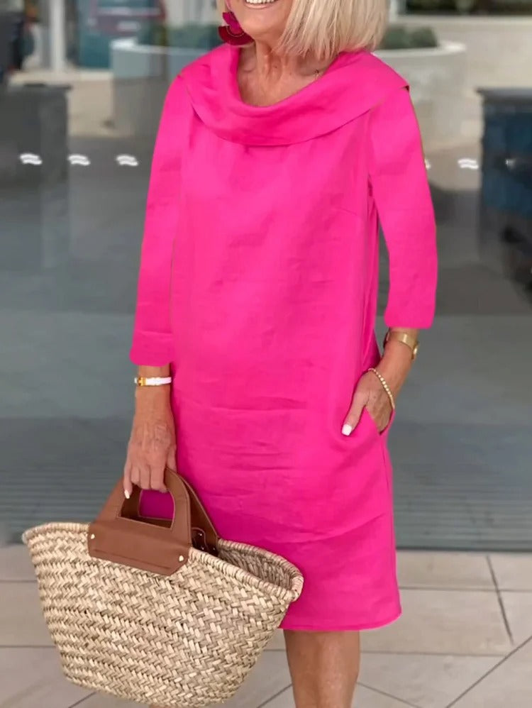 Dani  - Casual Linen Pile Collar Dress