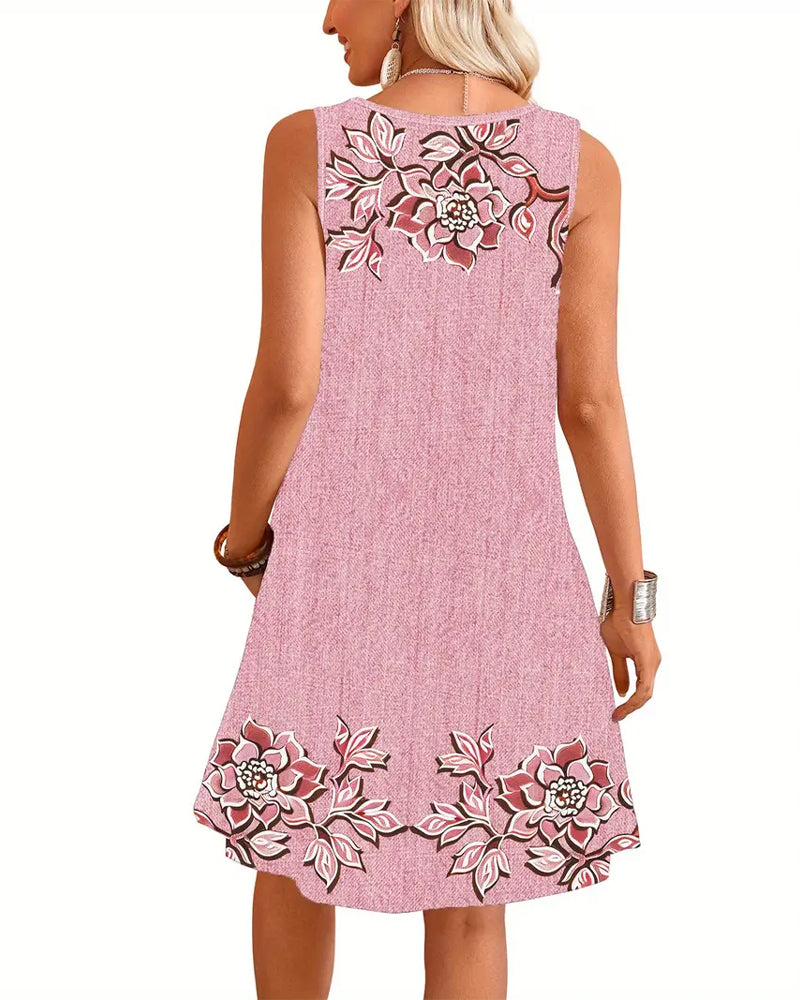 Elaya™ | Floral Denim Midi Dress