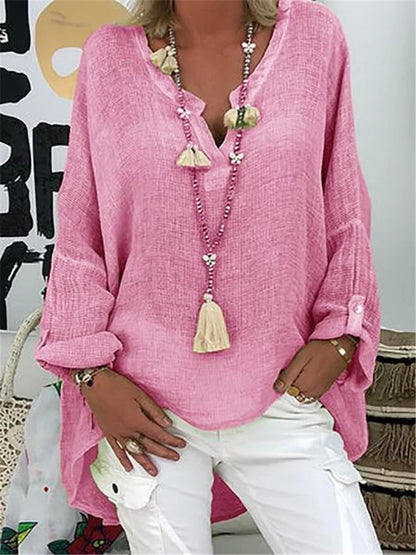 Maine - Basic Linen Long Sleeve Blouse
