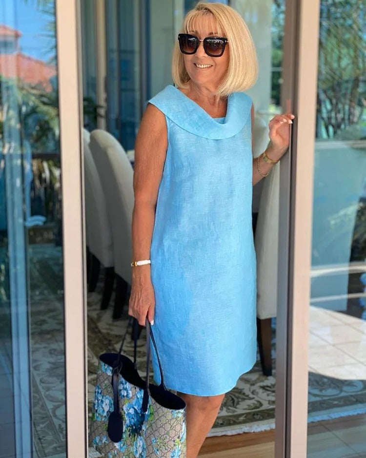 Lunessa - Elegant Linen Ruffle Collar Dress