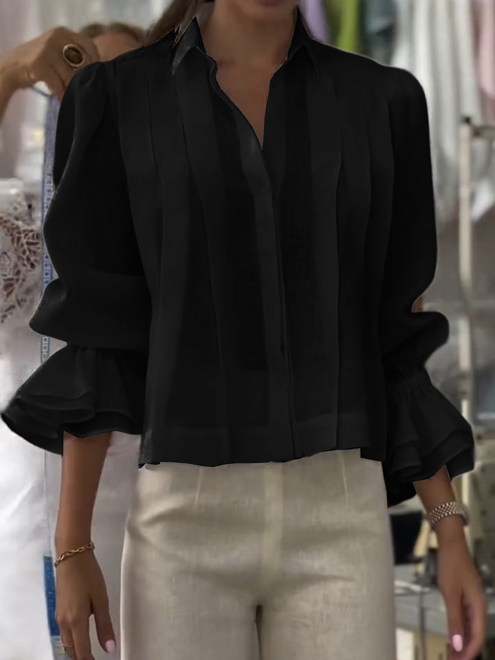 Gina - Solid Color Lapel Long Sleeve Casual Loose Linen Cardigan Top