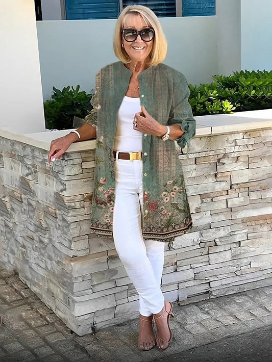 Bella - Bow Long Sleeve Printed Cotton Jacket