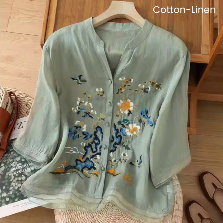 Lila - cotton-linen top with floral design