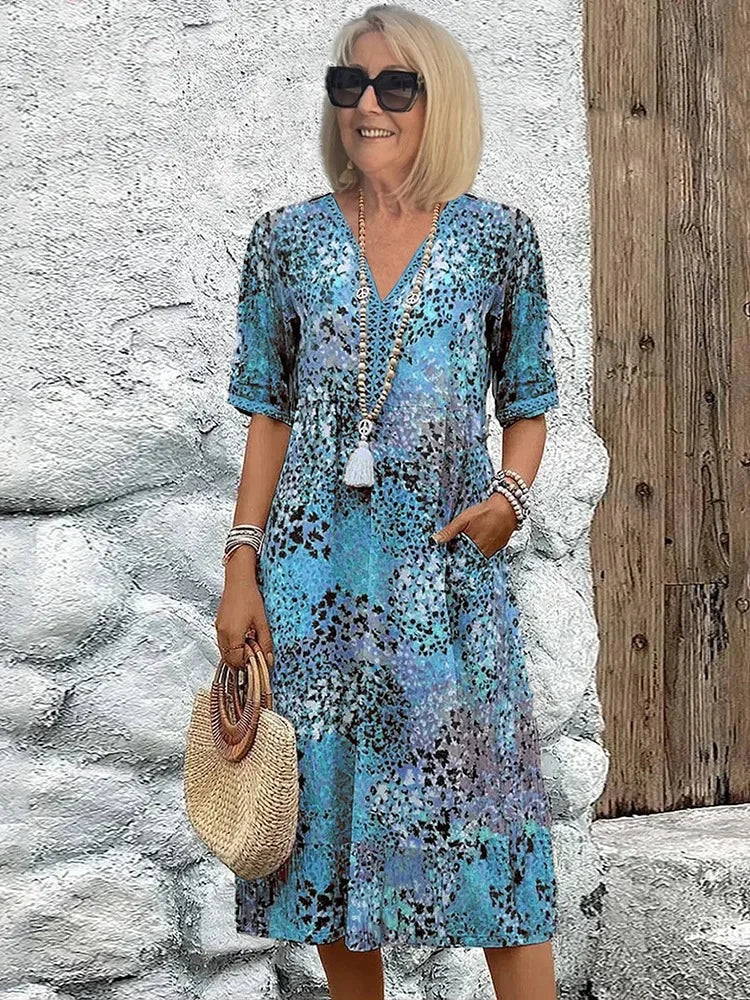 Emelith - Leopard Lace V-Neck Summer Dress