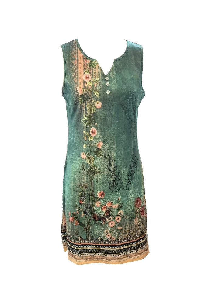 Floral Print Notched Dress