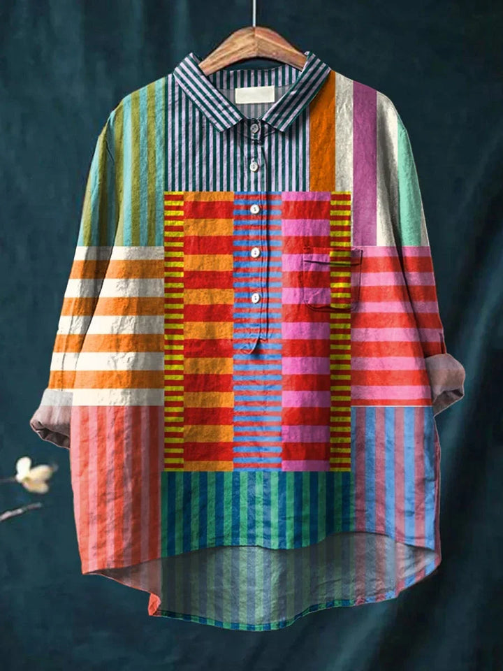 Rowena - Colorful Patchwork Striped Cotton Linen Top, Pant, Jumpsuit and Dress
