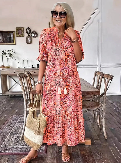 Amber - Boho Paisley Tassel Tie Dress