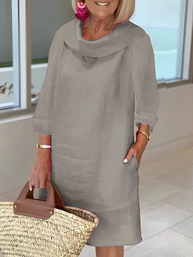 Dani  - Casual Linen Pile Collar Dress