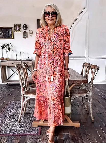 Amber - Boho Paisley Tassel Tie Dress
