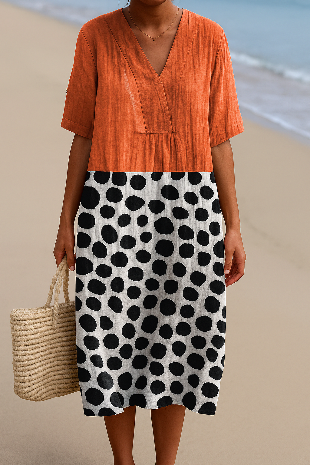 Maelle | Orange dress with contrasting polka dots