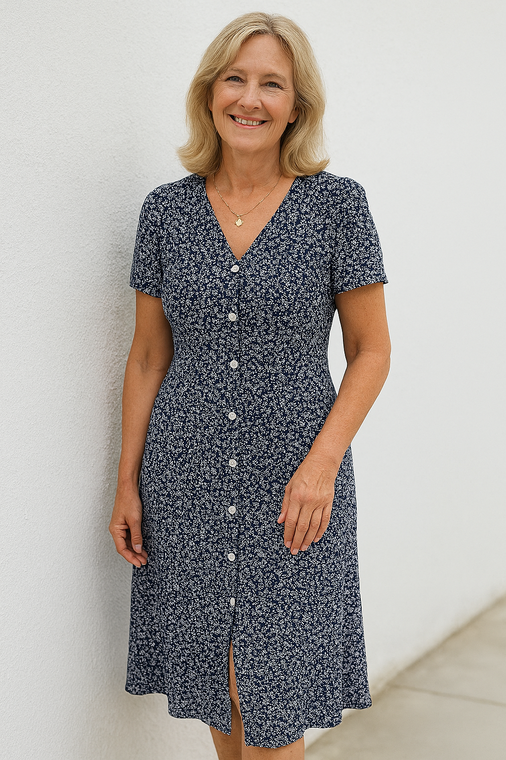 Rayella - Midi dress with V-neck and button placket