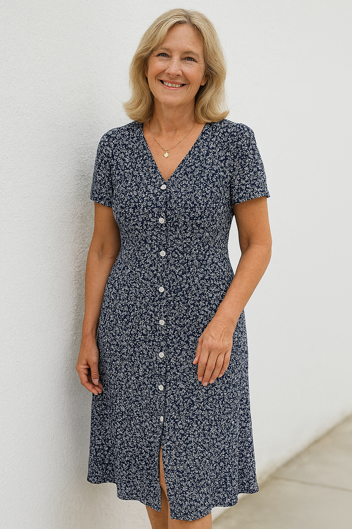 Rayella - Midi dress with V-neck and button placket