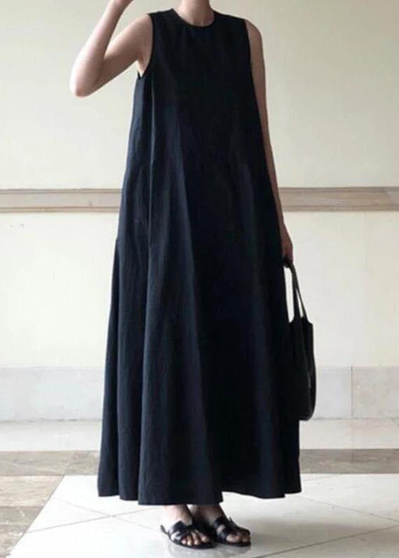Handmade linen dresses o neck sleeveless cotton robes summer Dresses