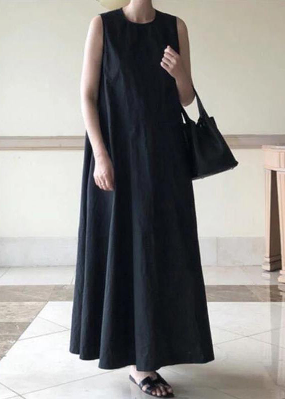 Handmade linen dresses o neck sleeveless cotton robes summer Dresses