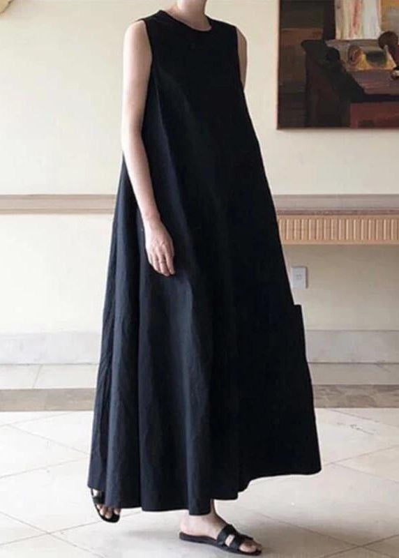 Handmade linen dresses o neck sleeveless cotton robes summer Dresses