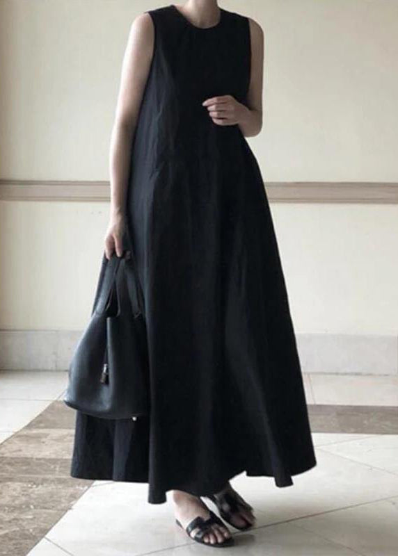Handmade linen dresses o neck sleeveless cotton robes summer Dresses