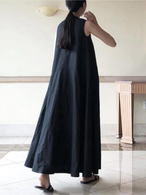 Handmade linen dresses o neck sleeveless cotton robes summer Dresses
