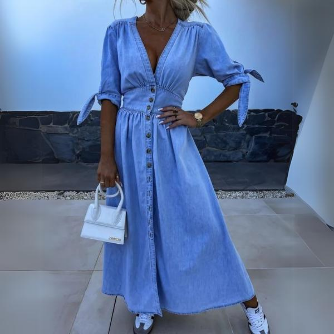Echo™ - Denim V-Neck Split Maxi Dress