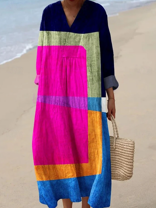 Milasy - Boho Style Linen Mid-Length Dress