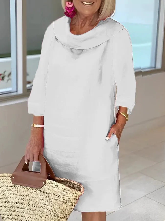 Dani  - Casual Linen Pile Collar Dress