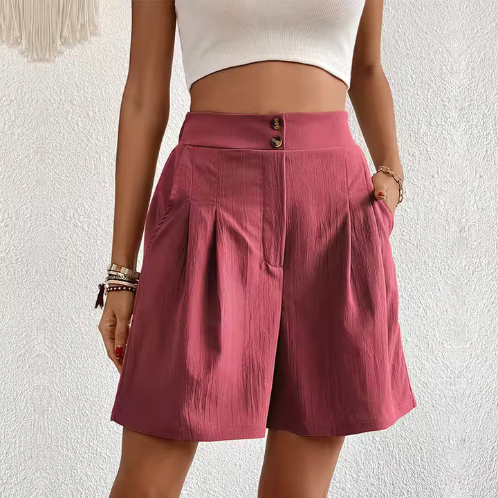 Clara | Double Button High-Waist Linen Shorts